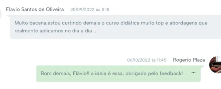 Depoimento de aluno na plataforma