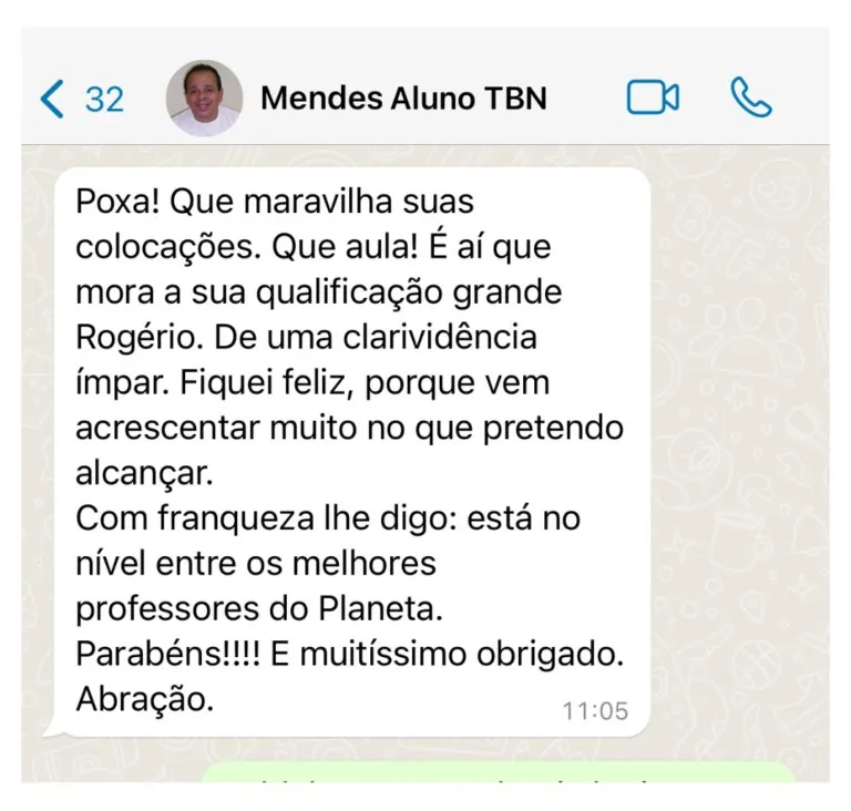Depoimento do aluno Mendes no WhatsApp
